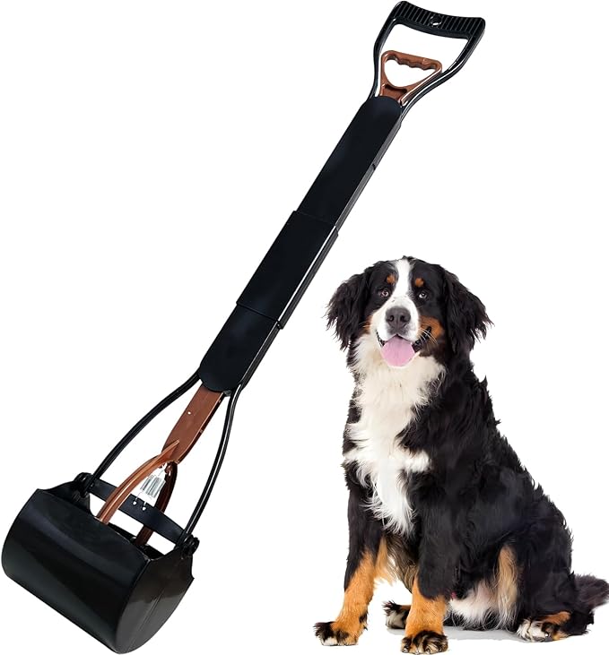 ienjoyed Pooper Scooper, Large Pooper Scooper for Dogs Heavy Duty, Dog Pooper Scooper with Long Handle & High Strength Durable Spring, Foldable Dog Poop Pick Up (32-inch) (Brown(Bottom Seamless))
