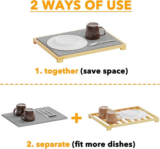 SpaceAid Stone Drying Mat for Kitchen Counter, Bamboo Rack Dish Pad, Instant Dry Diatomaceous Earth Mat Dishes, Stone Dish Fast Drying Mat Board (15.8 x 11.8 inch, Gray)