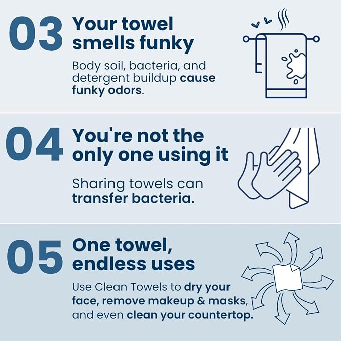 Clean Skin Club Clean Towels®, 100% USDA Biobased Face Towel, Disposable Face Towelette, Eczema Association Accepted, Makeup Remover Dry Wipes, Ultra Soft, 25 ct per pack, 2 Packs, 50 Ct Total