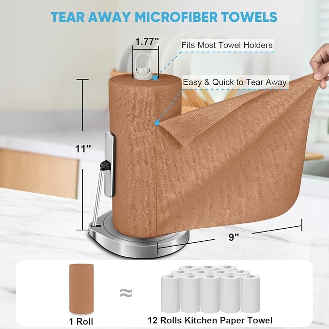 AIDEA Microfiber Cleaning Cloth-165 Sheets 3 Roll,Cleaning Rags 11×9" Brown | Reusable Paper Towels, Microfiber Towels for Cars, Shop Rags, Cleaning Towels for Automotive, Mechanic, Workshops, House