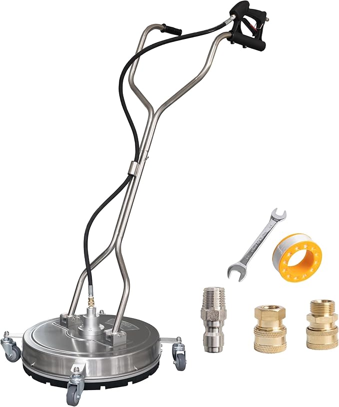 Hourleey 20" Pressure Washer Surface Cleaner with Dual Handles, Stainless Steel Surface Cleaner with 4 Wheels for Driveways, Pathway, Sidewalks, Patios, Decks, 4500 PSI with 3/8" Quick Connector Kit