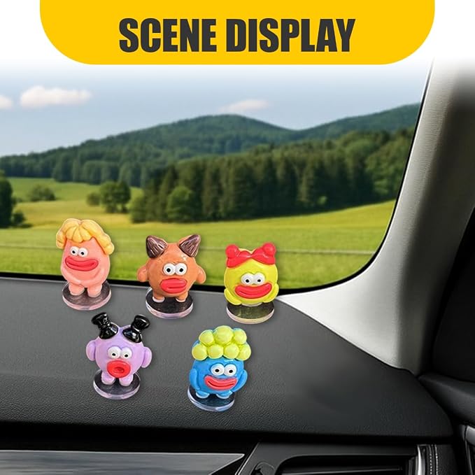 5PCS Cute Mini Sausage Mouth Car Dashboard Decorations, Resin Cartoon Figurine Set for Rear View Mirror & Center Console Ornaments, Funny Car Interior Accessories for Home Office Desk (Thick Lips)