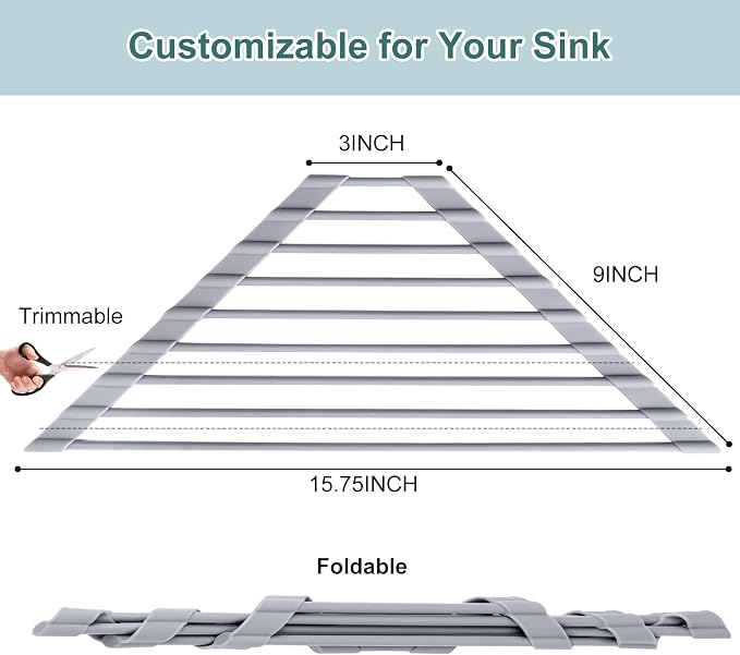 MERRYBOX Triangle Roll Up Dish Drying Rack Over The Sink, 2025 Anti-Rust Sink Drying Rack with Full Silicone Wrapped for Top of Corner, Anti-Slip Organizer for Kitchen