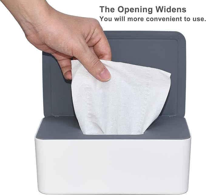 Diaper Wipes Dispenser, Tissue Storage Box Case (Gray-White) | Refillable Baby Wipe Container, Keeps Wipes Clean, Wet Wipe Dispenser Holder with Lid for Home, Office, Cars