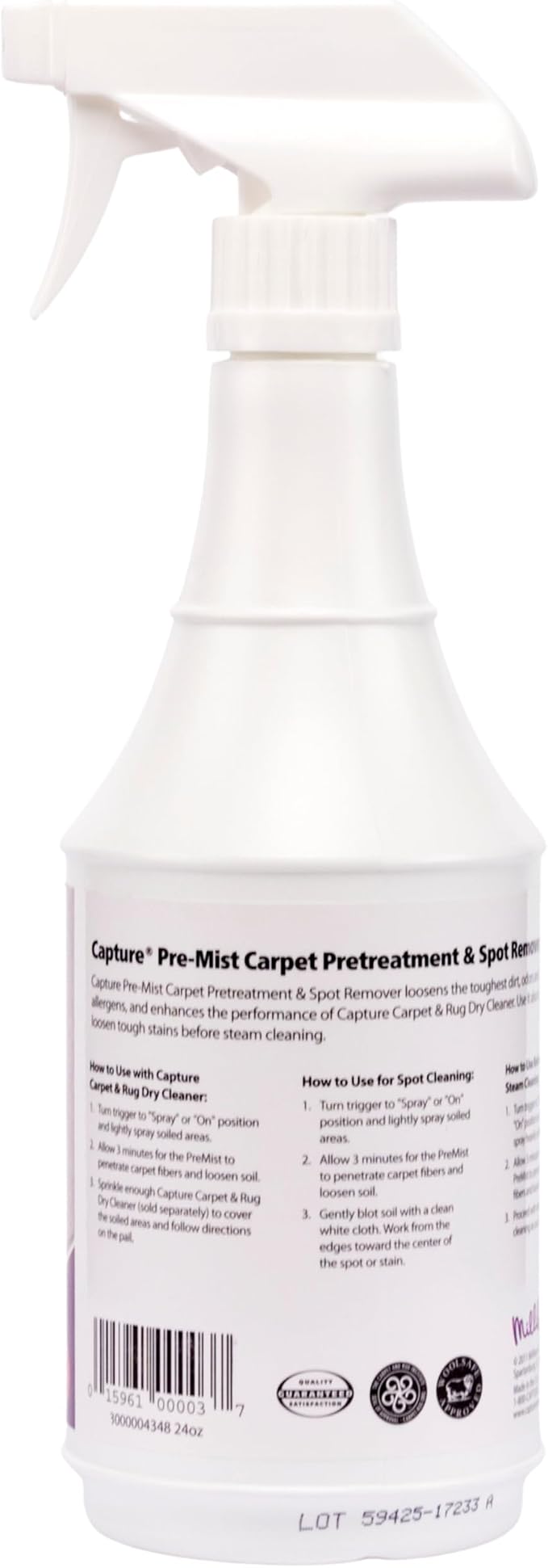 Capture Pre-Mist Soil Release for Carpet Dry Cleaner - Carpet Cleaning Pre Spray - Loosen Juice, Coffee & Wine Spill and Tough Rug Stains Eliminator - Multi-Purpose Cleaning Essentials (24oz)