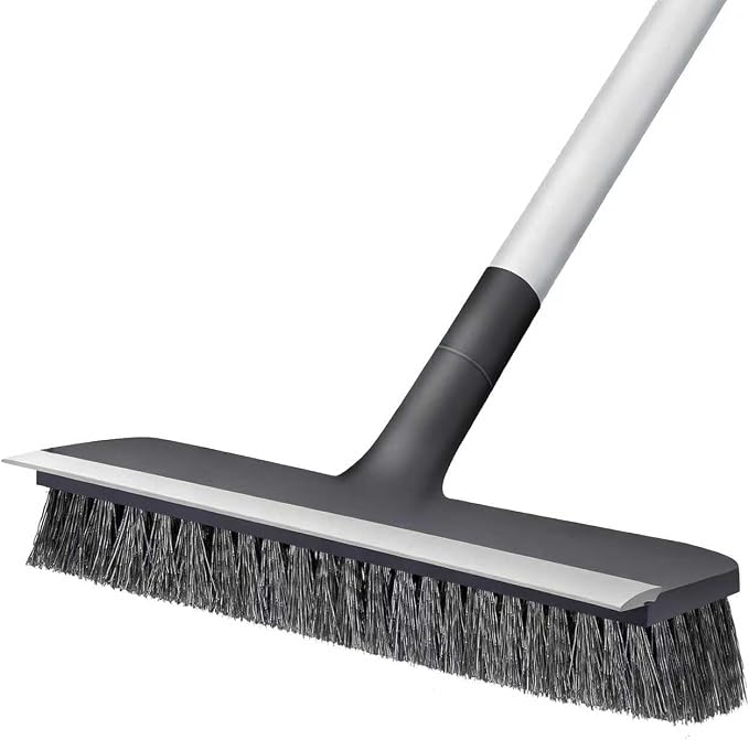 AONEZ Floor Scrub Brush with Long Handle - Adjustable Handle 2 in 1 Scrape and Heavy-Duty Stiff Bristle Floor Scrubber Brush for Cleaning Bathroom, Kitchen Patio Tile Garage and Deck