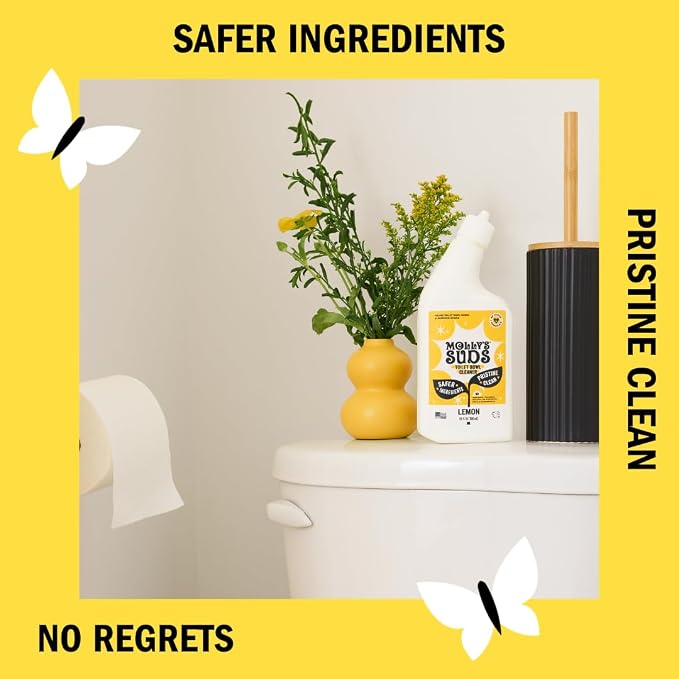 Molly's Suds Toilet Bowl Cleaner (Non-Bleach) | 98% Plant-Based Gel Formula Freshens, Removes Stains and Deodorizes | Lemon Scent - 23 Fl Oz (Pack of 3)