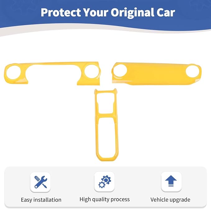 RT-TCZ for Jeep JL Yellow Dashboard Cover Gear Shift Panel Trim for Jeep Wrangler JL JLU Gladiator JT 2018-2023 Yellow Interior Accessories 3pcs