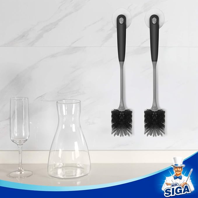 MR.SIGA Long Handle Bottle Brush, Non-Scratch Water Bottle Brush Cleaner | 2 pack bottle brushes for cleaning, drinking glasses brush with non slip handle, 5.8 cm(2.3 inch) wide brush head