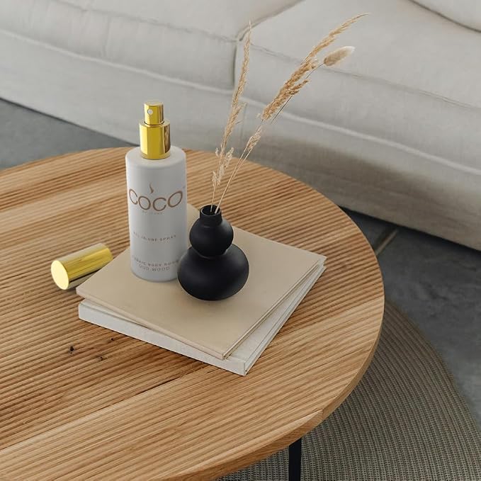 COCO by Stone 5oz All-in-One Spray Oud Wood Fabric & Room Mist | Shake-and-spray formula for fabrics, pillows, clothing, and rooms with a luxurious Oud Wood fragrance. Vegan & cruelty-free.