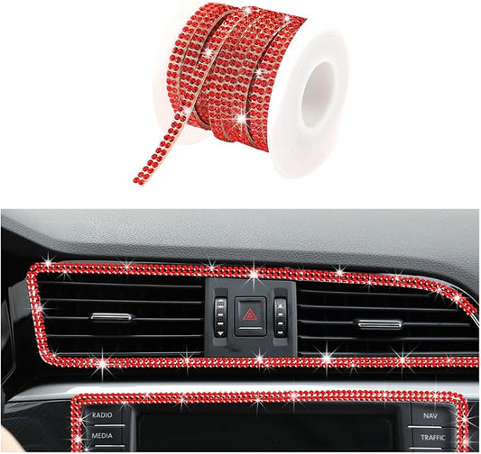 Ohleats Bling Car Trim Self Adhesive, 16.4 Ft Auto Interior Exterior Crystal Rhinestone Decoration Strip Decal, Glitter Trim Strips Line Molding for Dashboard, Car Accessories (Red)