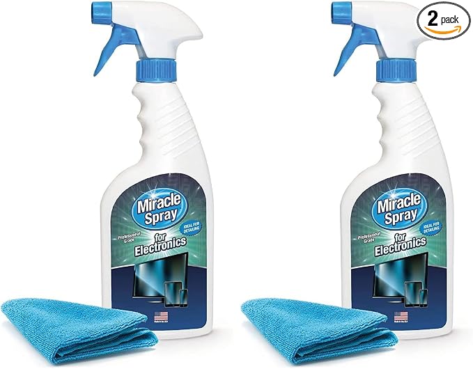 MiracleSpray for Electronics Cleaning, Safe Multisurface Cleaner for Any TV, Phone, Monitor, Keyboard, Screen, Computer, Includes Microfiber Towel - 16 Ounce Kit (Pack of 2)