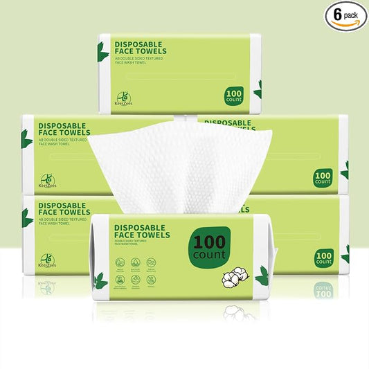 Disposable Face Towels 600 Count, Biodegradable Ultra Soft & Thick Facial Towels for Sensitive Skin, Lint-Free Makeup Remover Dry Wipes, Multi-Purpose Cleansing Towelettes for Face Wipes, Skincare