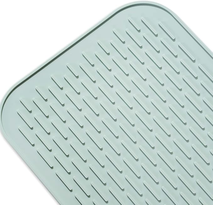 Dish Mat Silicone Dish Drying Mats Works For Drying Stemware Cocktail Glasses Silverware Pots Pans Knives and Dish Rack for Kitchen Counter Sink Bar Pads Easy to Clean (M (11.5" x 9.1") Green)