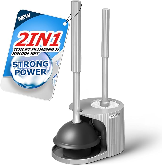 FORASTO 2 in 1 Toilet Plunger and Brush Set,Extended Handle Plunger,Toilet Bowl Brush Plunger Set,Bathroom Cleaning Tools,Cleaning Brush,Toilet Brush Plunger Combo,Charcoal Gray（20.8inch） | 20.8" Extended, Apartment Must Haves, Accessories Decor, Essen...