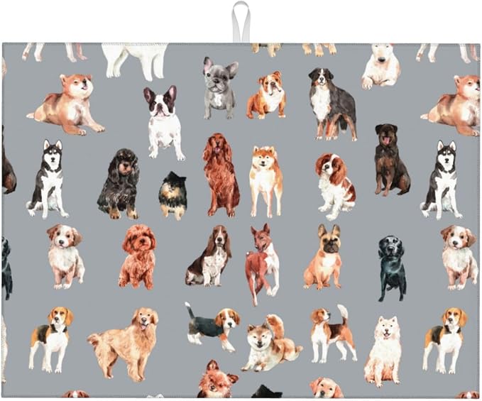 Cute Puppy Dog Dish Drying Mat 18 x 24 Inch for Kitchen Counter Cute Kitchen Mat Microfiber Kitchen Countertop Absorbent Reversible Drainer Rack Pad Dish Drying Mat