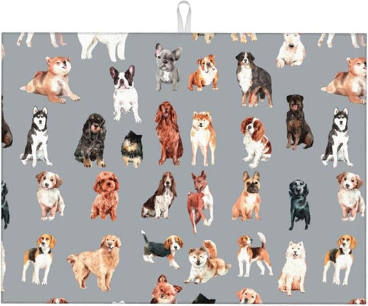 Cute Puppy Dog Dish Drying Mat 18 x 24 Inch for Kitchen Counter Cute Kitchen Mat Microfiber Kitchen Countertop Absorbent Reversible Drainer Rack Pad Dish Drying Mat