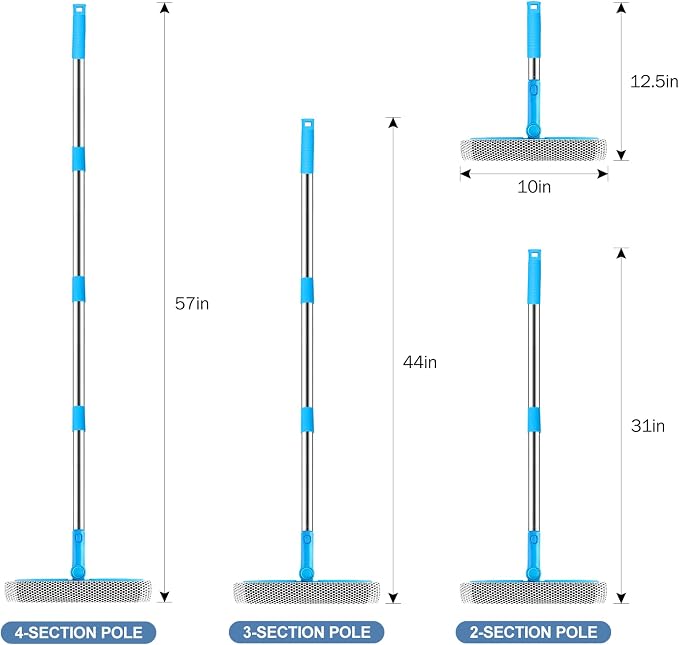 SetSail Window Squeegee 2 in 1 Window Cleaner Tool with 57in Extension Pole | Professional Sponge Squeegee for Window Cleaning Car, Windshield, Glass, Shower, Blue