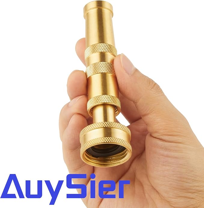 Heavy Duty Brass Hose Nozzle-4'' Adjustable Twist Garden Hose Nozzles | Water Hose Sprayer Nozzle for Garden Lawn Efficient Watering and Spraying, with 10 Rubber Washers