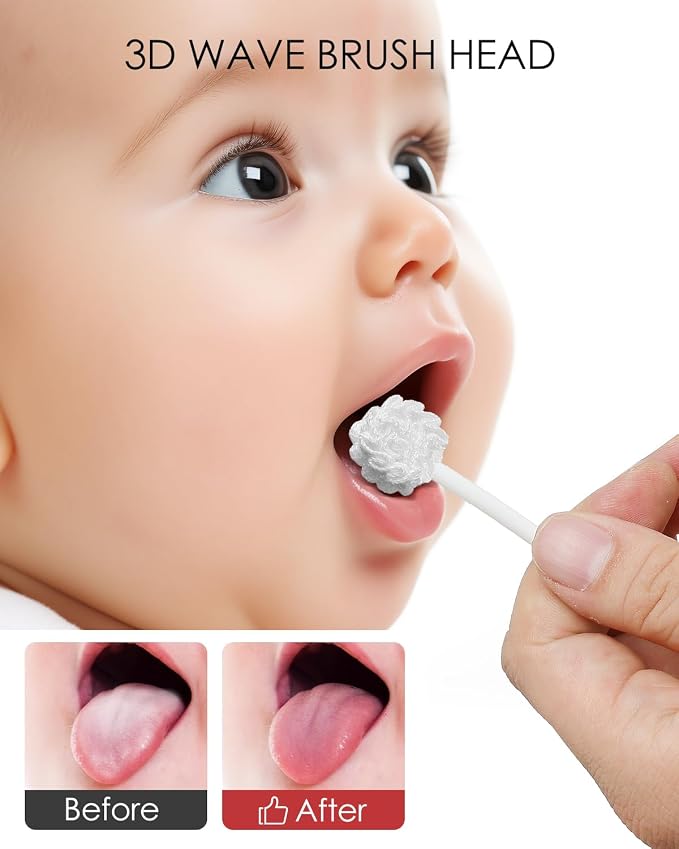 dearlomum Upgraded Baby Tongue Cleaner, Smaller Head for Newborns, 32PCS | Glue-Free Small Gauze Head Designed for Tiny Mouths, Flexible Disposable Gum Cleaner for Gentle Baby Oral Care, 0–36 Months