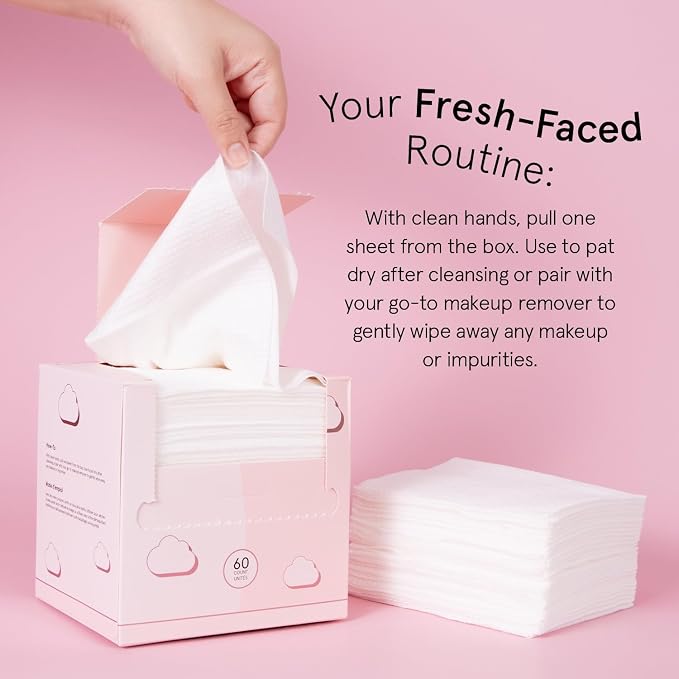grace & stella Face Towels Disposable - Travel Essentials - Ultra-Soft & Absorbent Face Wipes Towelettes - XL Facial Towels for Cleansing & Makeup Removal - Lint-Free Facial Tissue - Vegan (60 Count)