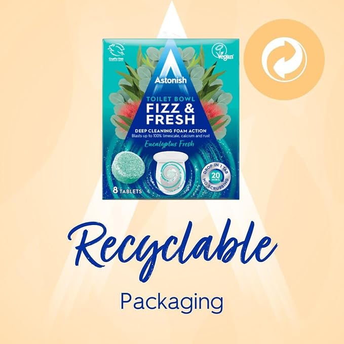 Astonish Foaming Eucalyptus Fresh Fizz & Fresh Bathroom Toilet Bowl Cleaner - Deep Cleaning Limescale, Calcium & Rust Stain Remover - Removes Hard to Reach Stains, 24 Tablets (3 Packs of 8)