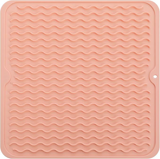 MicoYang Silicone Dish Drying Mat for Multiple Usage,Easy clean,Eco-friendly,Heat-resistant Silicone Mat for Kitchen Counter or Sink,Refrigerator or Drawer liner Pink M 12 inches x 12 inches