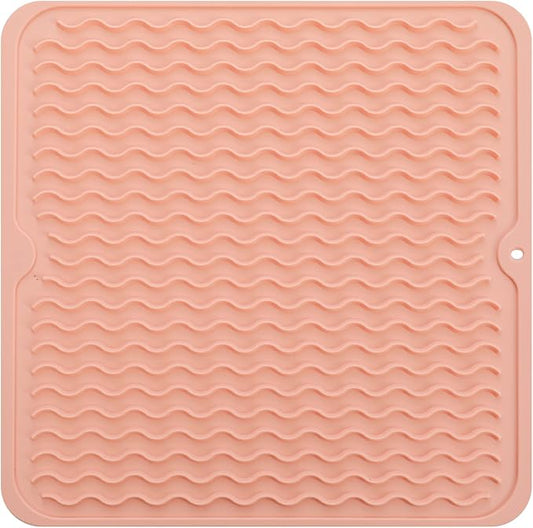 MicoYang Silicone Dish Drying Mat for Multiple Usage,Easy clean,Eco-friendly,Heat-resistant Silicone Mat for Kitchen Counter or Sink,Refrigerator or Drawer liner Pink M 12 inches x 12 inches