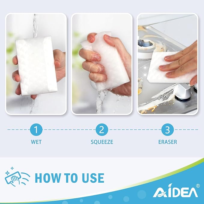 AIDEA Magic Sponges Cleaning Eraser, 2X Density Stronger Sponge for Household, Powerful Scrubber Foam Pads, Multi-Surface Cleaning Supplies for Kitchen, Furniture, Bathroom, Sink, Wall, 48 Pads