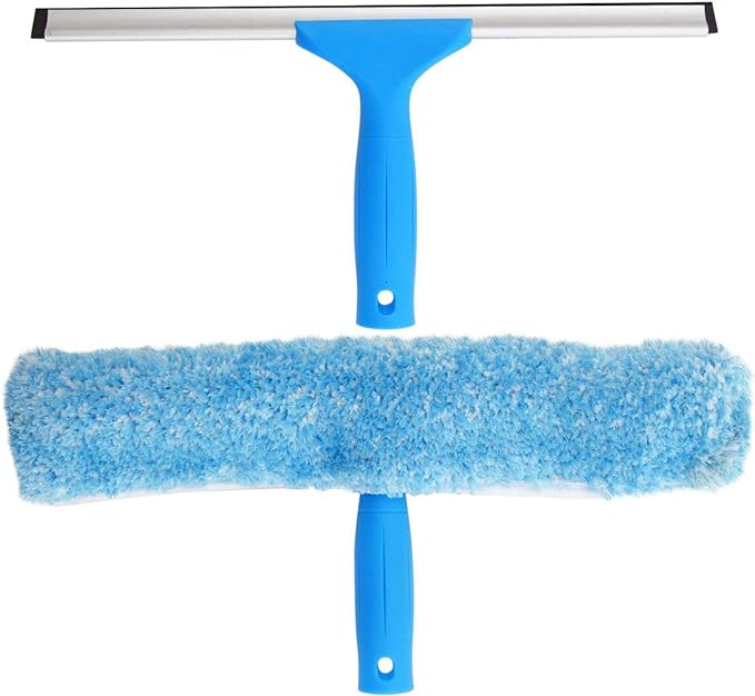 MR.SIGA Professional Window Squeegee & Microfiber Window Scrubber, 14 inch | 2 in 1 squeegee window cleaner tool