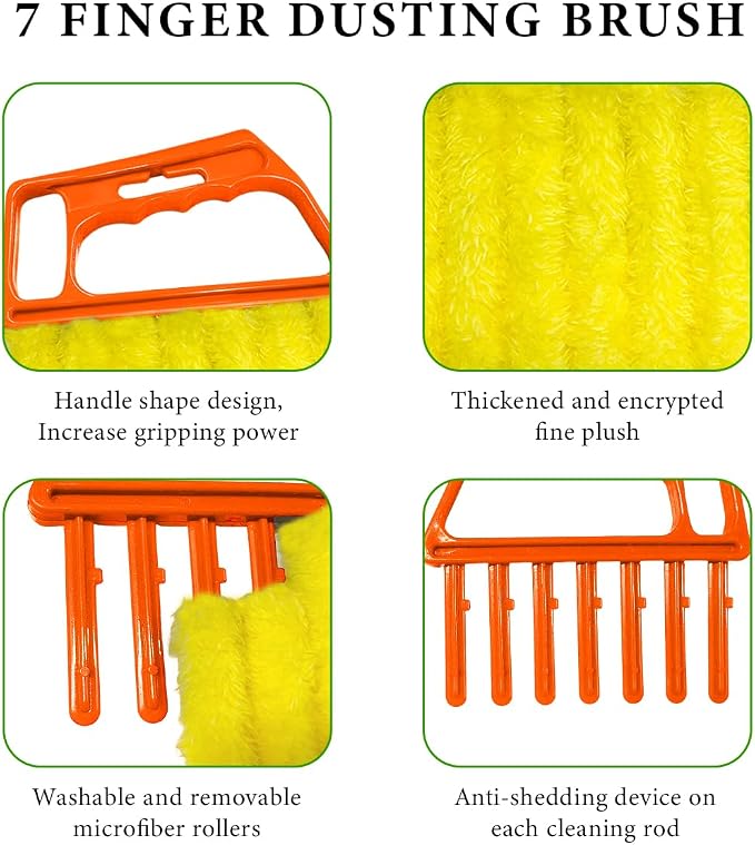 DXNQ 4 PCS Blind Cleaner Duster Tool, Window Venetian Hand-held 7 Finger Dusting Cleaner Brush, Blinds Cleaning Brush Tool for Window Shutters Air Conditioner, Car Accessories