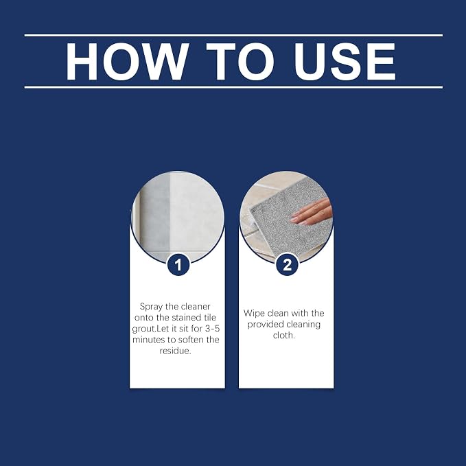 Grout Cleaner Spray 8 fl.oz, Foam for Ceramic & Porcelain Tile | Foam formula for tile grout, kitchen, bathroom & shower; helps remove stains & dirt; includes cleaning cloth; 8 fl.oz