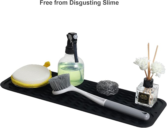 ZLR 2 Pcs Small Dish Drying Mat (6" x 17" / 153 x 433mm) - Narrow Silicone Drainer for Kitchen Counter, Apartment & RV - Compact Sponge Holder & Sink Caddy Tray, Non-Slip Food-Grade Silicone (Black)