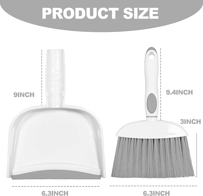 Mini Broom and Dustpan Set Small Broom with Dustpan Combo Set Portable Cleaning Tools for Home Office RV Learning Camping (White+Grey)