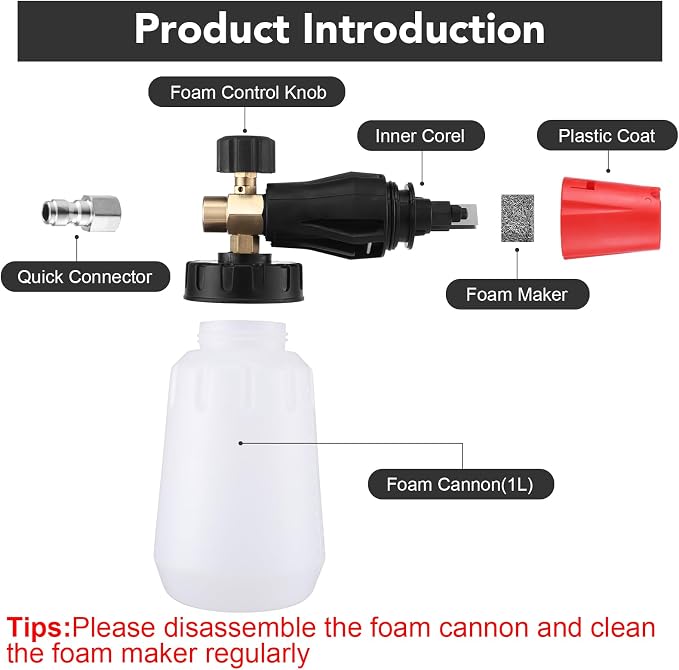 18-Pc Pressure Washer Accessory Kit with Foam Cannon, 5000 Psi | M22 14/15 Mm & 3/8 In Fit, 1/4 In Quick Connect, 6 Nozzle Tips, Brass/Stainless Steel, For Car, Siding, Gutter Cleaning