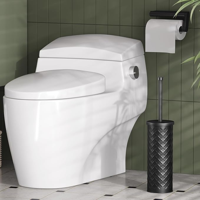 Toilet Bowl Brush and Holder Set 2 Pack with 4 Extra Brush Heads | Extra Long Handle with Splash Guard Cover, Tool-Free Installation, Bathroom Space-Saving, Cleaner Sets for Apartments, RV (Black)