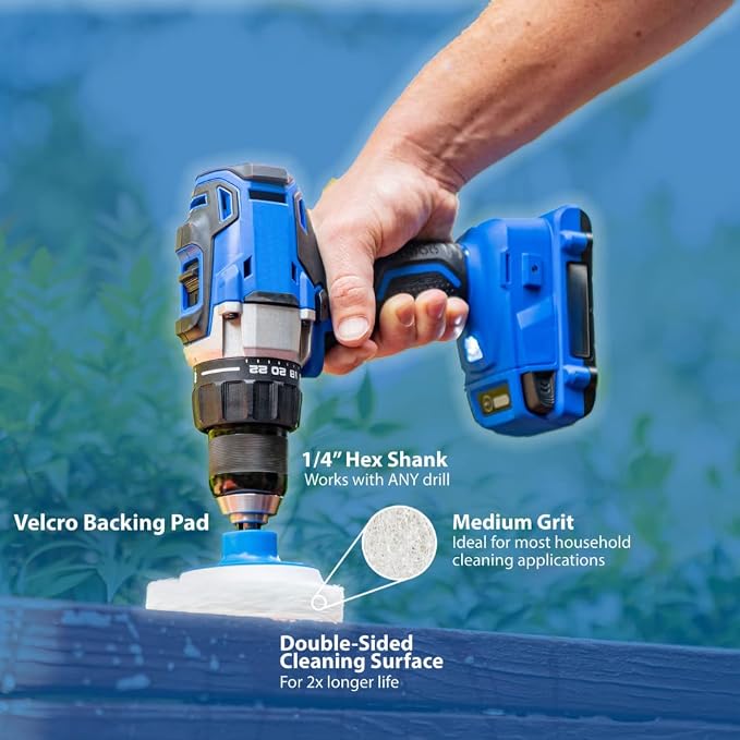 RotoScrub 7 Pack Drill Brush Set for Deep Cleaning, Scratch Resistant, Bathroom, Oven, Countertops, Sinks, Soap Scum, Tile, Boats, Patio Furniture & More