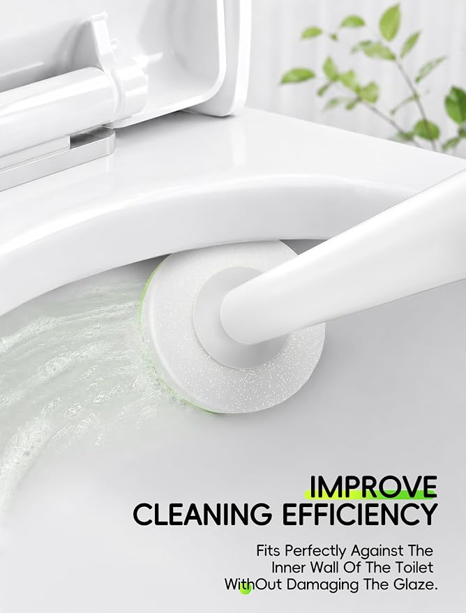 Wall Mounted Disposable Toilet Brush System with Holder, Toilet Bowl Cleaning Wand with Green Refills and One-Button Release, 1 Wand and Holder with 24 Green Refills