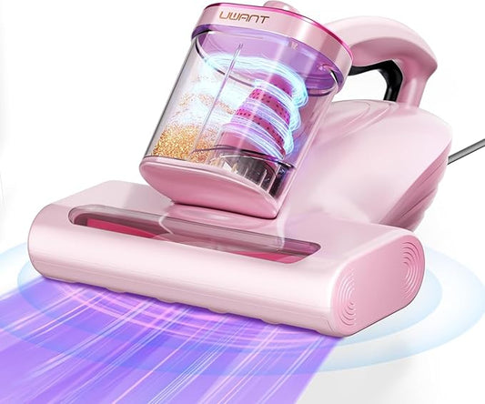 uwant Bed Cleaner with 16Kpa Suction Metal Roller 253.7nm Uv-c Light Mattress Vacuum Cleaner 36000RPM/Min 149℉ Heating HEPA Filter&Ultrasonic Mattress Vacuum for Sofa, Pillow, Bed Throws Set of 1