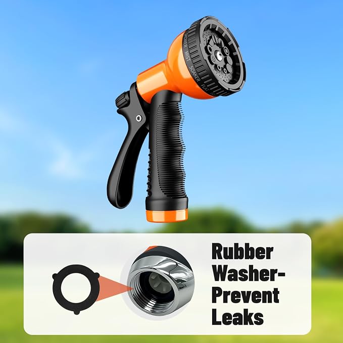 Besiter Garden Hose Nozzle Sprayer 10 Watering Patterns Spray Nozzles Heavy Duty Hose Head Lightweight Hose Attachment Orange