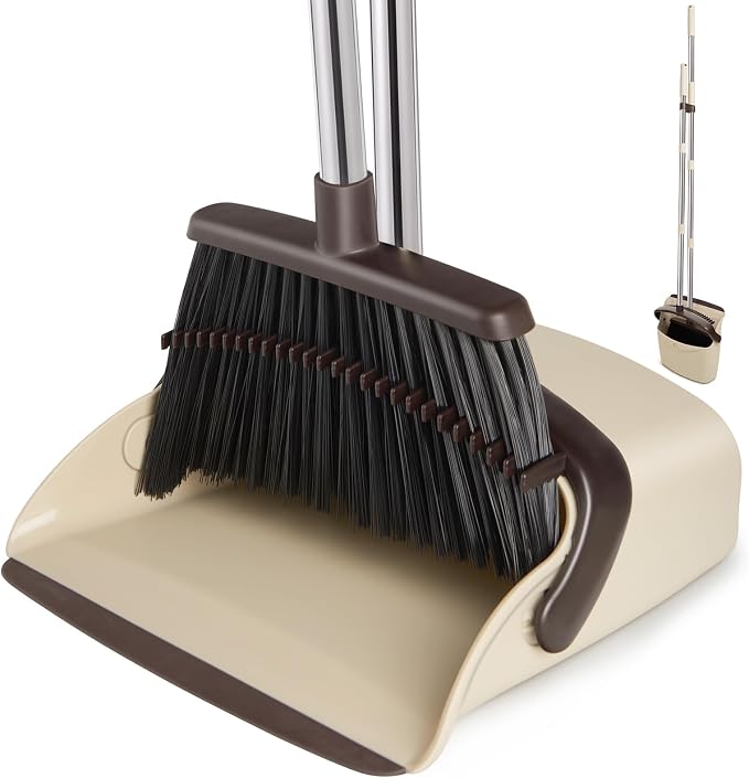 Broom and Dustpan Combo Set,55" Long Handle,Beige | Heavy Dust,Dustpans with Broom Combo,House Accessories for Home, Kitchen,Office,Classroom,Apartment,Pet Hair