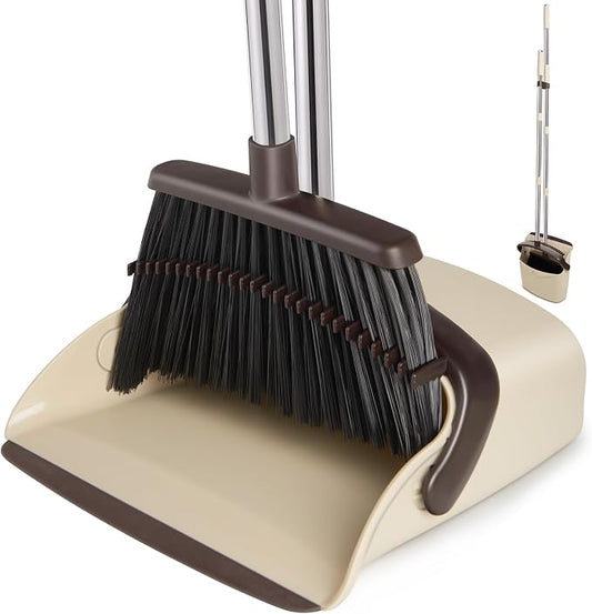 Broom and Dustpan Combo Set,55" Long Handle,Beige | Heavy Dust,Dustpans with Broom Combo,House Accessories for Home, Kitchen,Office,Classroom,Apartment,Pet Hair
