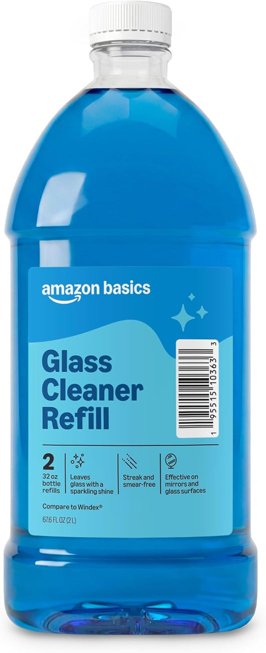 Amazon Basics Glass Cleaner Refill, Streak-Free, Cleans Windows and Mirrors with Sparkling Shine, Economical, 67.6 Fl Oz, 1-Pack