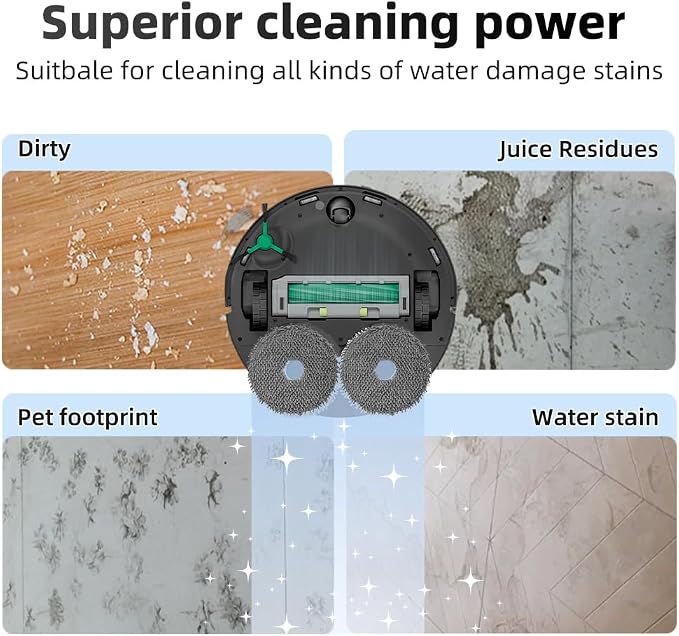 8 Pack Mop Pads for iRobot Roomba Plus 405 Combo/505 Combo Robot Vacuum Cleaner, Spin Cleaning Pads Replacement Parts Accessories Set