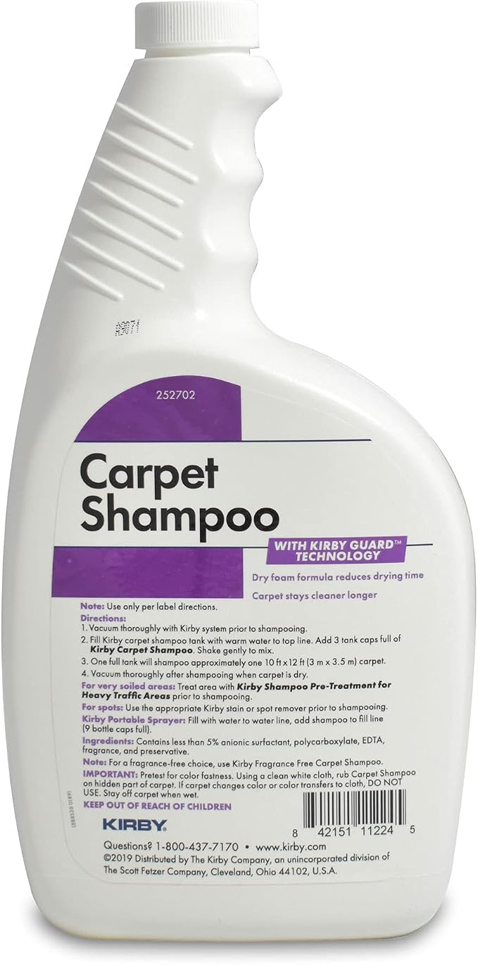 Kirby Shampoo & Stain Carpet Shampoo-Rug Remover & Odor Eliminator, Smell Neutralizer Solution-Remove Dog and Cat Stains, 32oz, Packing may Vary