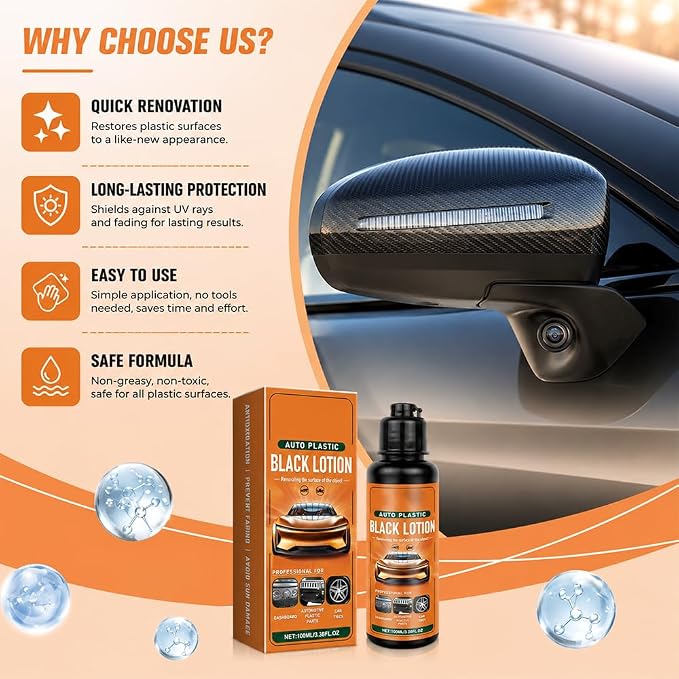 Auto Plastic Restorer Kit, Plastic Restorer for Cars Interior Exterior Detailing Black Lotion with Sponge, Can Restore The Luster Of Faded Plastics And Rubbers Fast Drying Long Lasting Coating (1Pc)