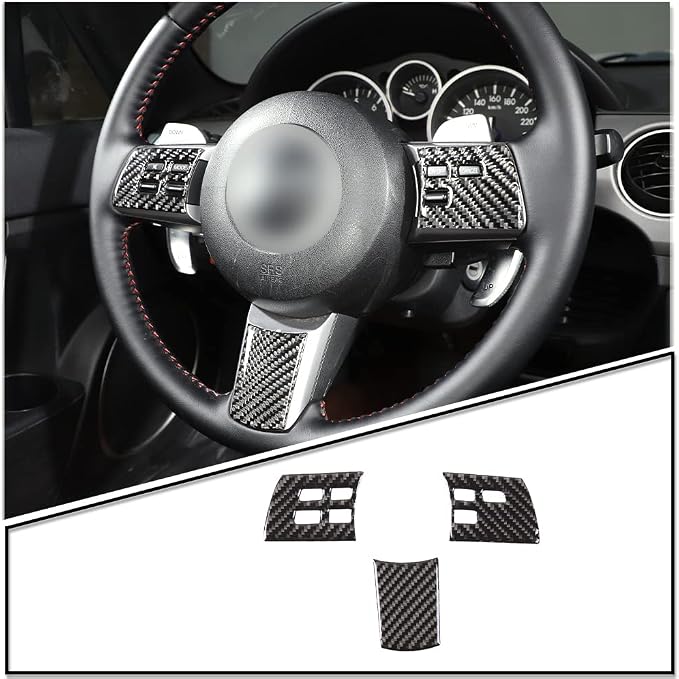 Carbon Fiber Style Steering Wheel Button Cover Fit for Mazda MX-5 RF Miata 2009-2014, Car Steering Wheel Panel Protection Frame Molding Sticker Trim, 3PCS (Carbon Fiber, Black)