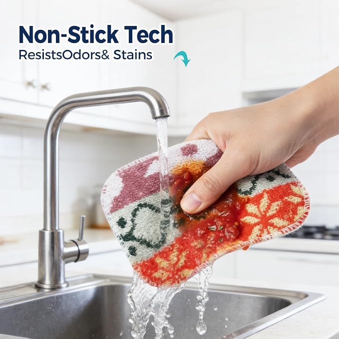 Amarelle GEN II Dish Washing Scrubbers (5-Pack) 2-in-1, Made in Green Kitchen Scrubbers for Dishes, Non Scratch Pot & Pan Scrubber, Dual-Sided Heavy-Duty Scouring Pads, Reusable (Nordic Folk)