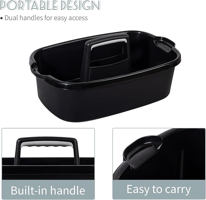 Large Cleaning Supplies Caddy Portable Shower Caddy Basket Black 2 Pack | Sturdy Supply Organizer with Handle Plastic Bucket Tool Storage for Bathroom Bedroom Kitchen Garden College Dorm Essentials