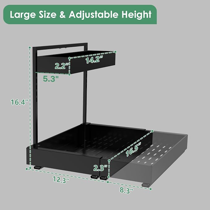 REALINN Under Sink Organizer, L-Shaped Pull Out Cabinet Rack for Kitchen | Expandable Width, 6-Level Height, Built For Bathrooms And Laundry Rooms, Quiet Sliding Rails, Duty Alloy Steel Frame,2 Pack